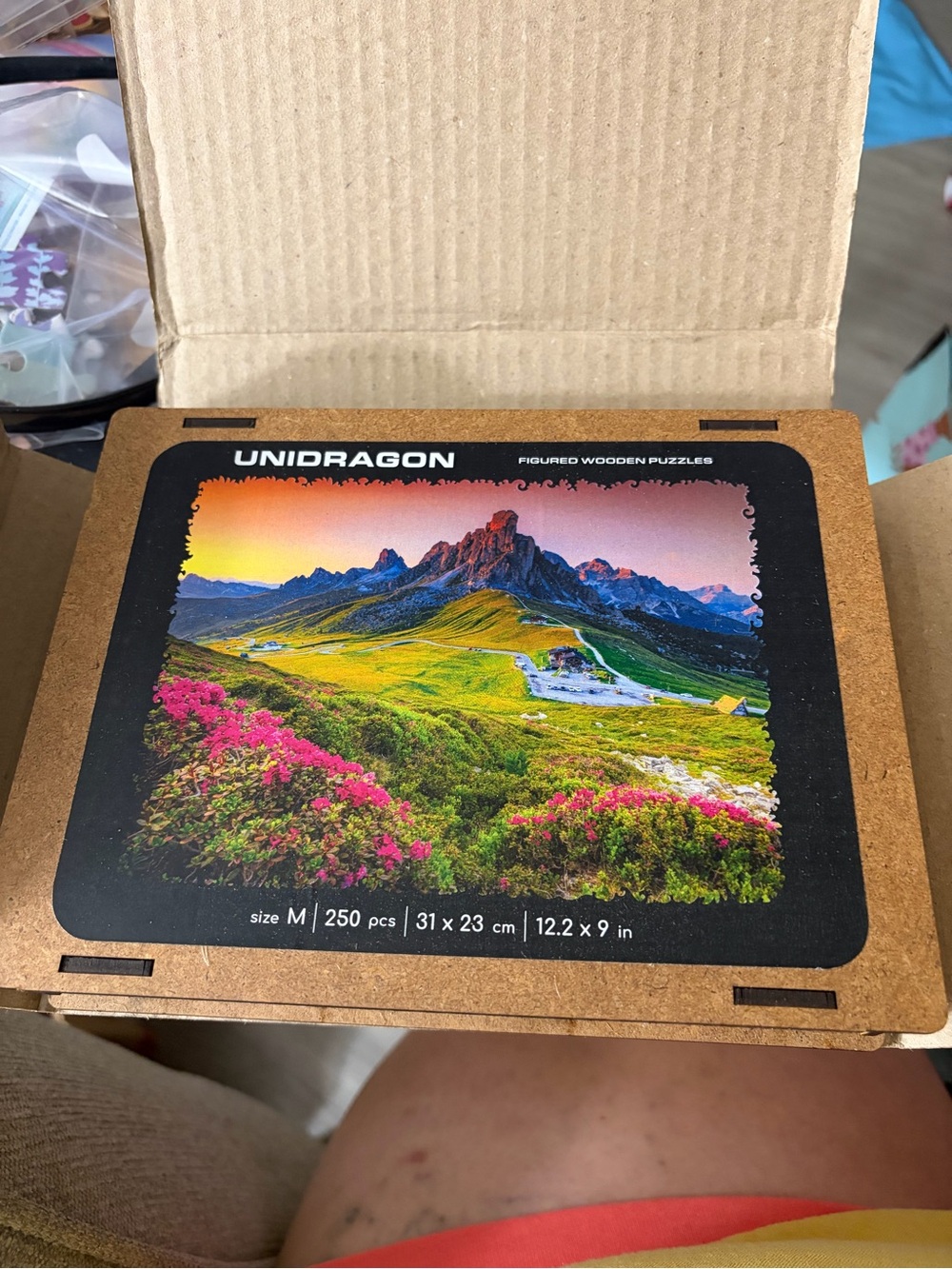 Mountain Landscape Wooden Puzzle in Green & Pink
